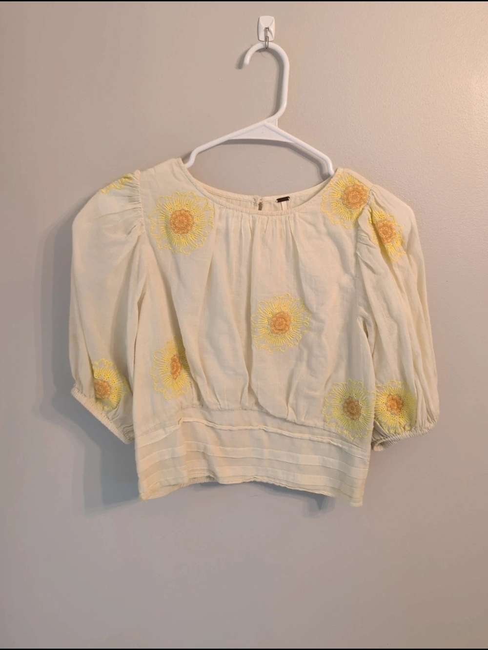 Free People Cream Blouse with Yellow Sunflower Embroidery